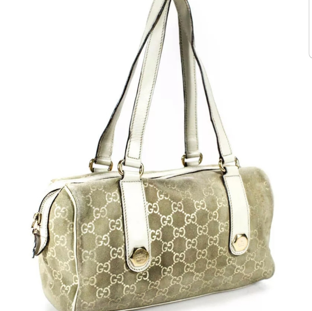 Gucci Monogram GG Suede Leather Satchel Handbag Be